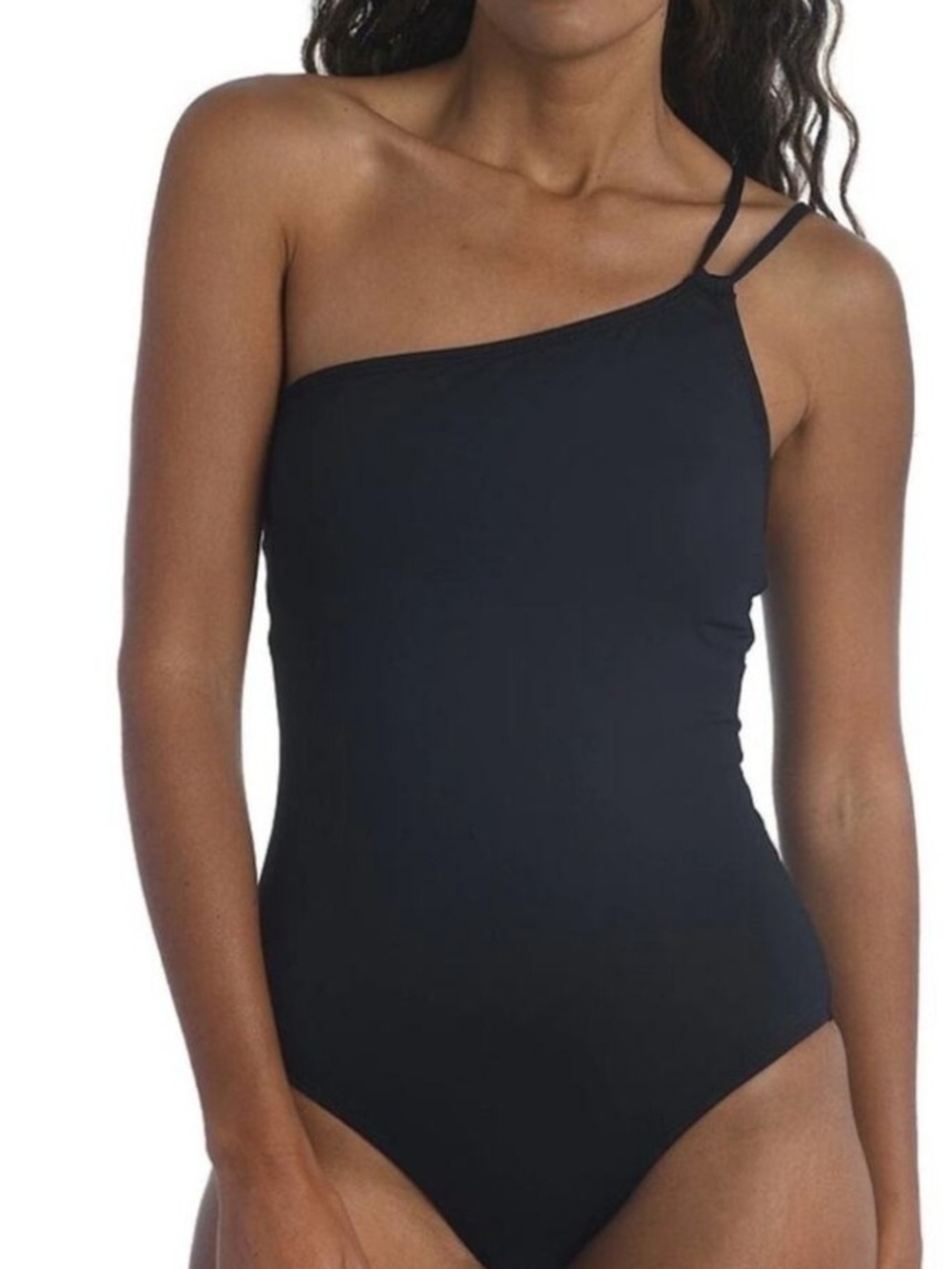 NWT SIZE 6 (MED)La BLANCA One-Shoulder Black Swimsuit with Double Strap